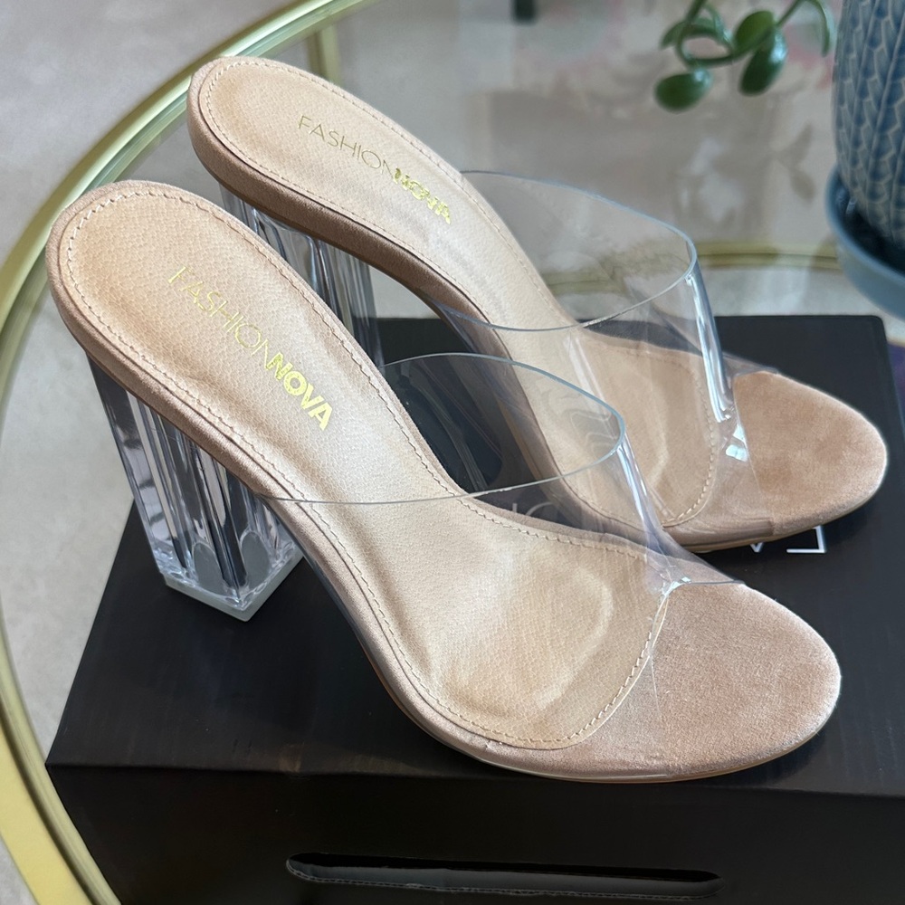 Fashion Nova Nude and Clear Block Heels